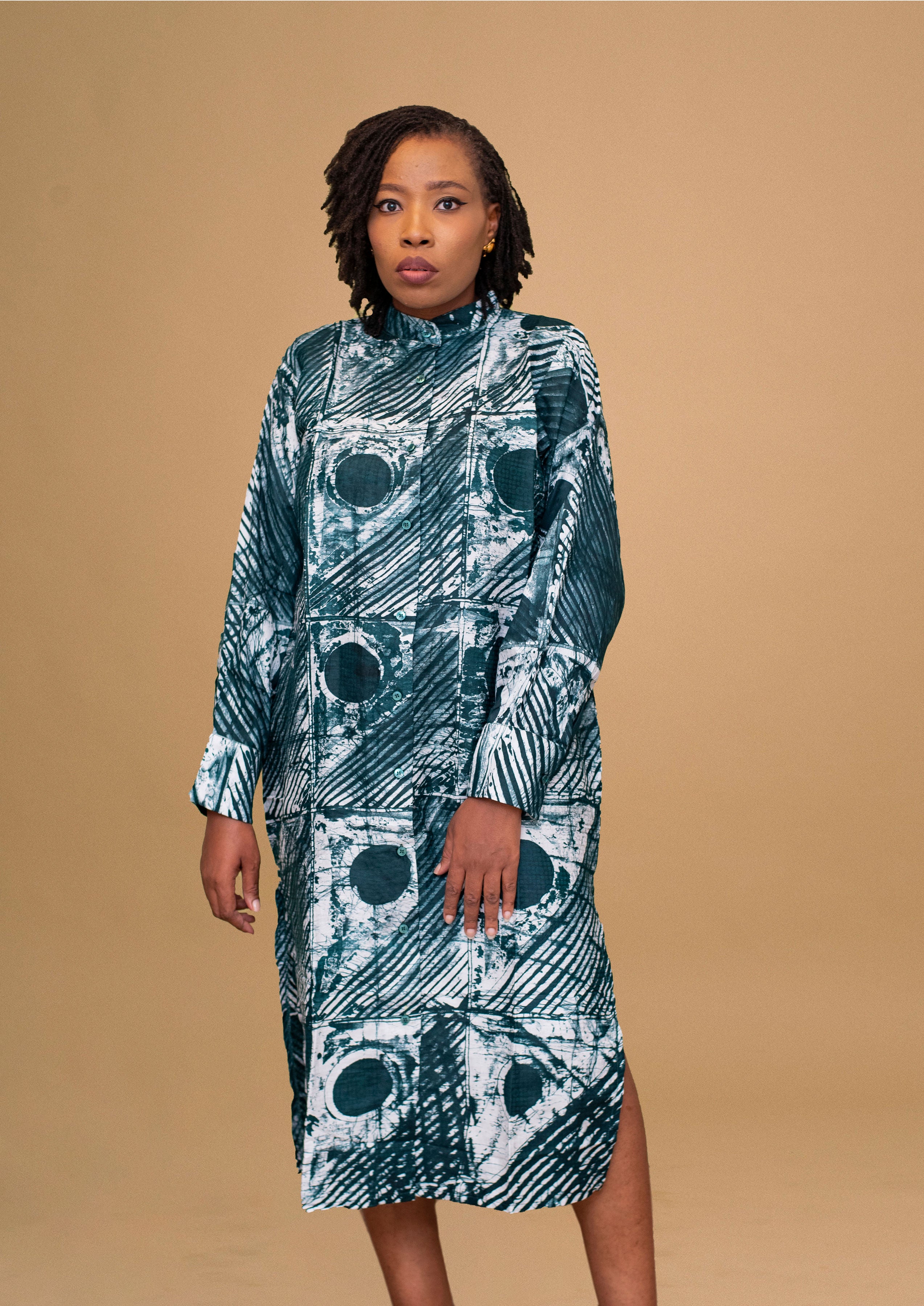 UJU AFRICAN PRINT 2 PIECE SHIRT DRESS TROUSER SET