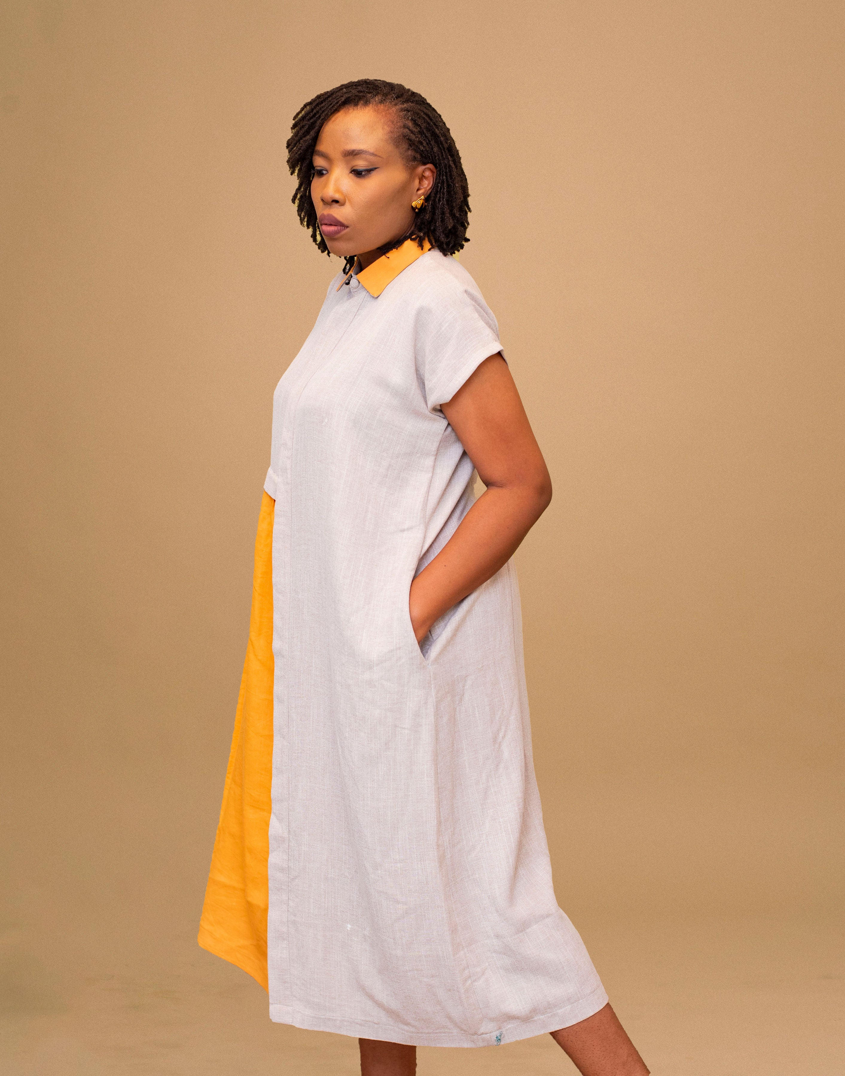 URENNA LINEN TWO TONE DRESS