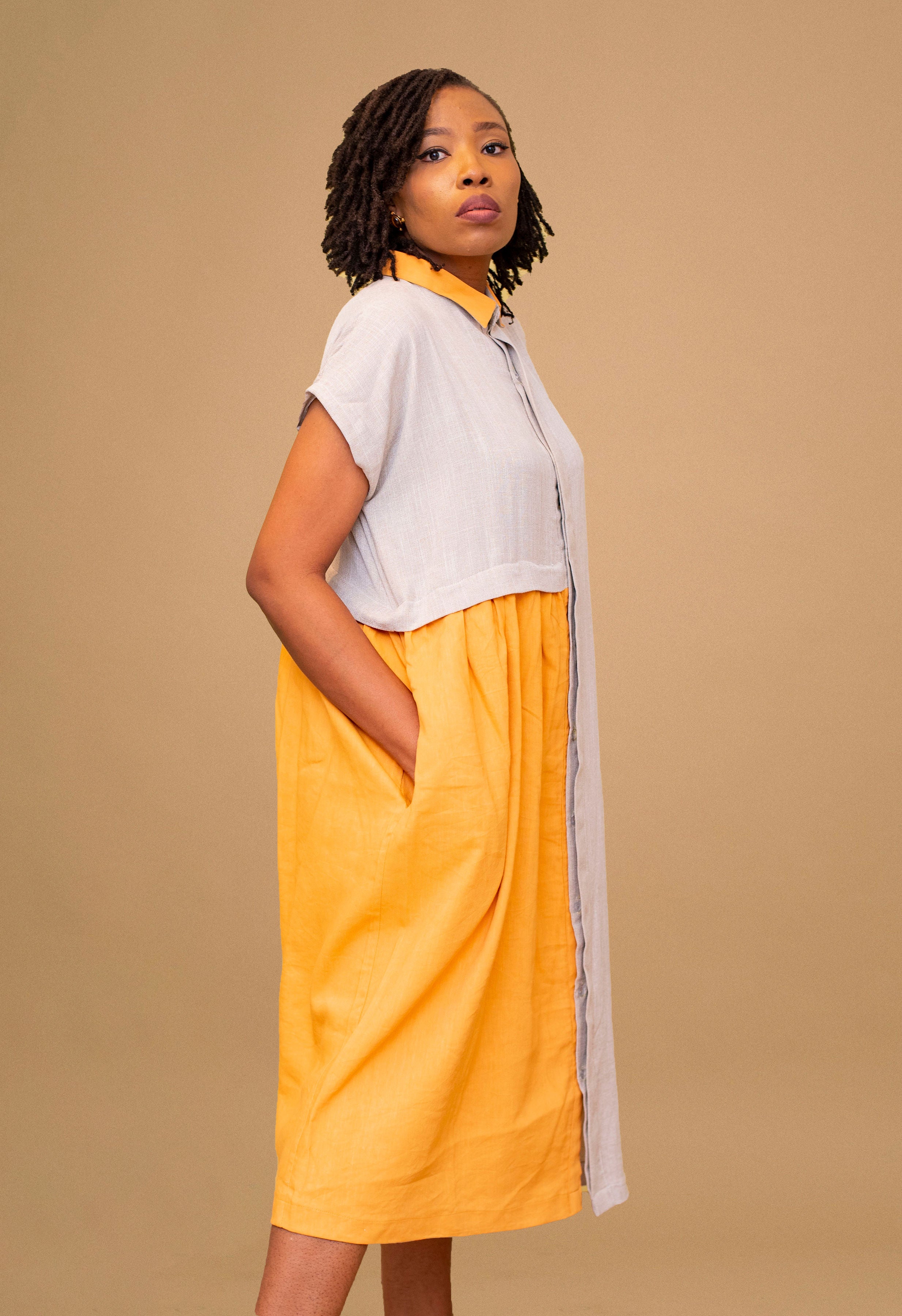 URENNA LINEN TWO TONE DRESS