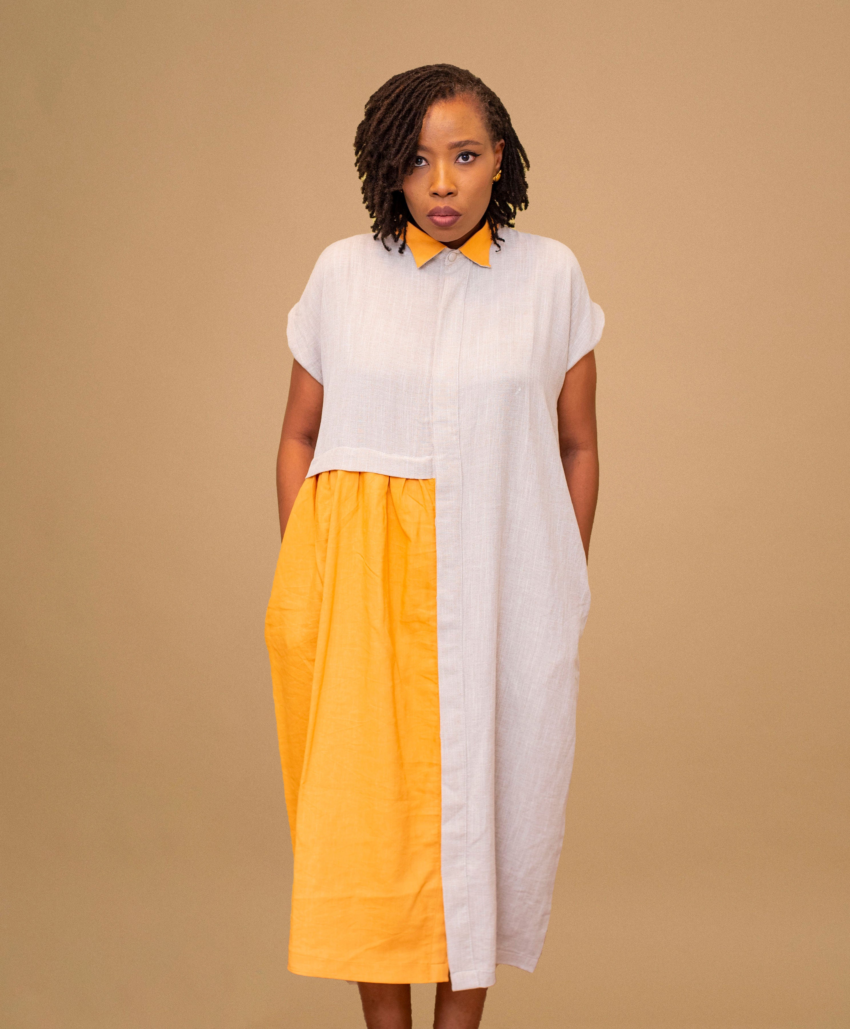 URENNA LINEN TWO TONE DRESS